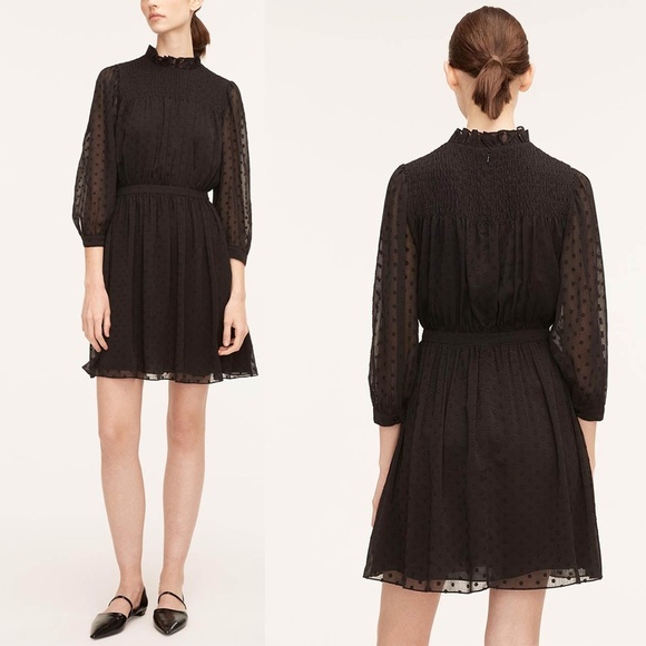 NWT REBECCA TAYLOR | Feminine Ruffle Clip-Dot Shirt Dress in Black | Size 6 - Picture 1 of 8